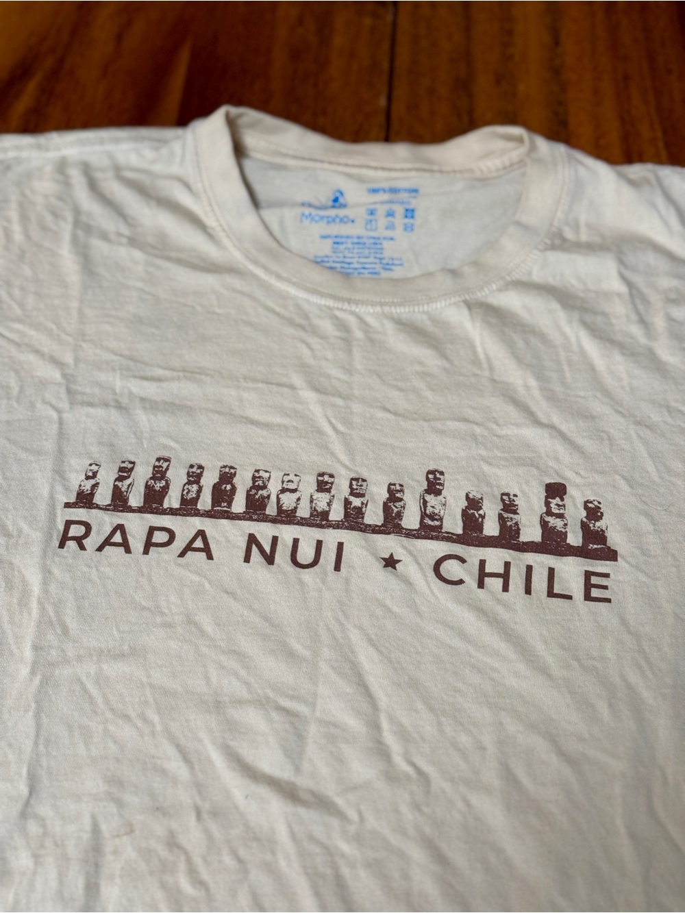 Rapa Nui (Easter Island) Chile Graphic Crew Neck T-Shirt - Light Tan